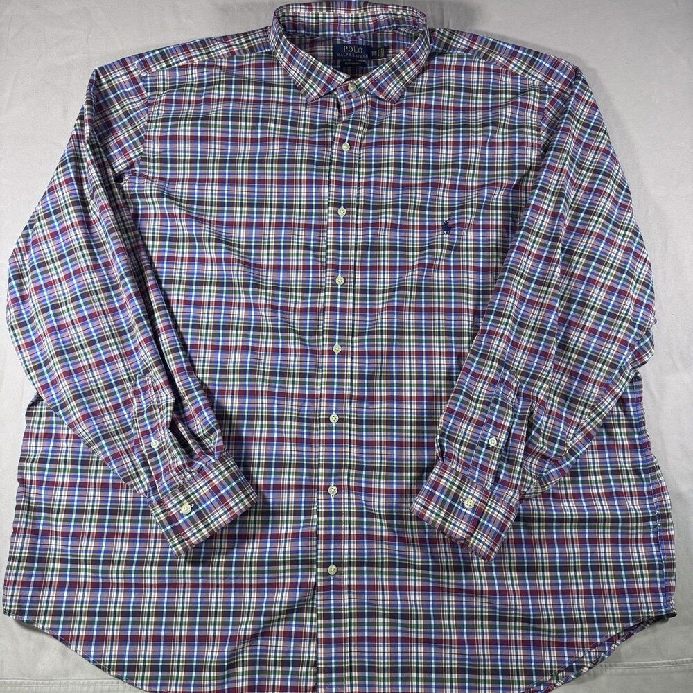 Polo Ralph Lauren Performance Polo Shirt Mens Big 3XB Multicolor Plaid Button Up